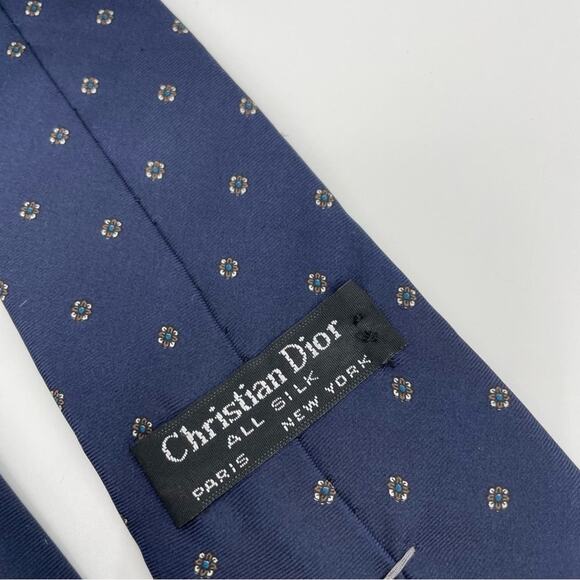 Vintage Christian Dior Silk Tie Navy Floral - Picture 8 of 8